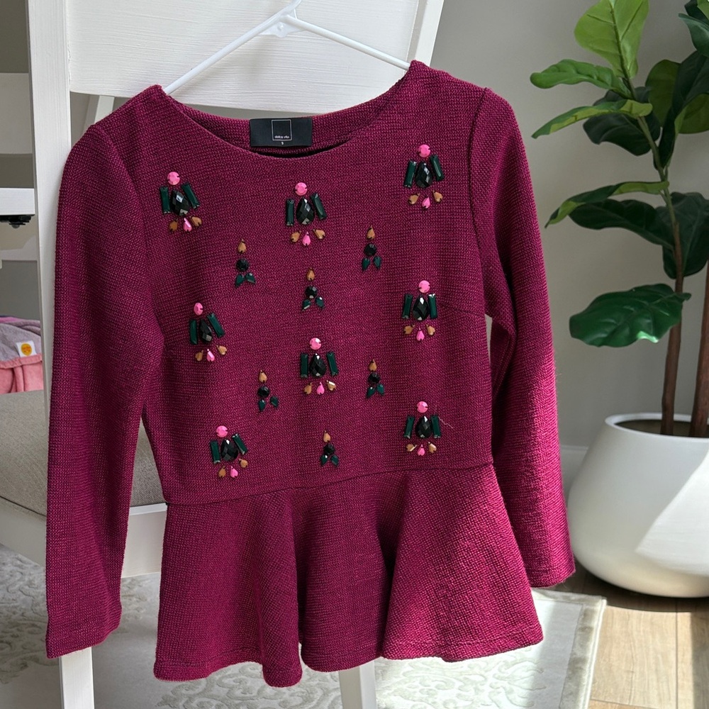 Dolce Vita Burgundy Peplum Top with Embroidered Accents